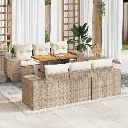 Set canapele de grădină, 7 piese, cu perne, bej, poliratan GartenMobel Dekor
