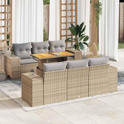 Set canapele de grădină, 7 piese, cu perne, bej, poliratan GartenMobel Dekor