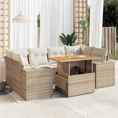 Set canapele de grădină, 7 piese, cu perne, bej, poliratan GartenMobel Dekor
