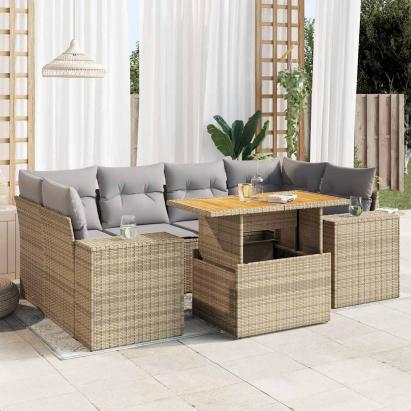 Set canapele de grădină, 7 piese, cu perne, bej, poliratan GartenMobel Dekor