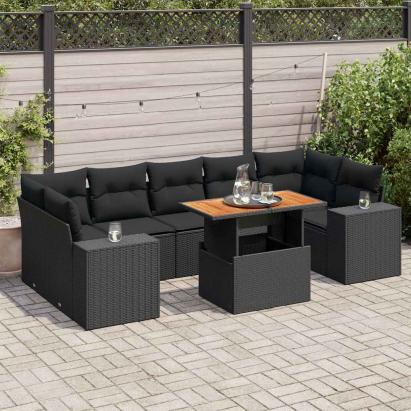 Set mobilier de grădină cu perne, 8 piese, negru, poliratan GartenMobel Dekor