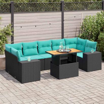 Set mobilier de grădină cu perne, 8 piese, negru, poliratan GartenMobel Dekor