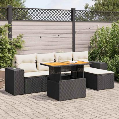 Set mobilier de grădină cu perne, 6 piese, negru, poliratan GartenMobel Dekor