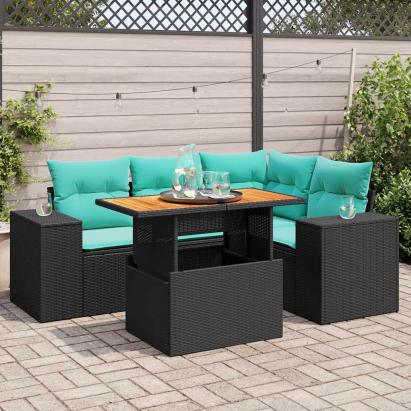 Set mobilier de grădină cu perne, 5 piese, negru, poliratan GartenMobel Dekor