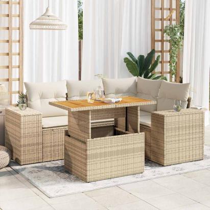 Set canapele de grădină cu perne, 5 piese, bej, poliratan GartenMobel Dekor