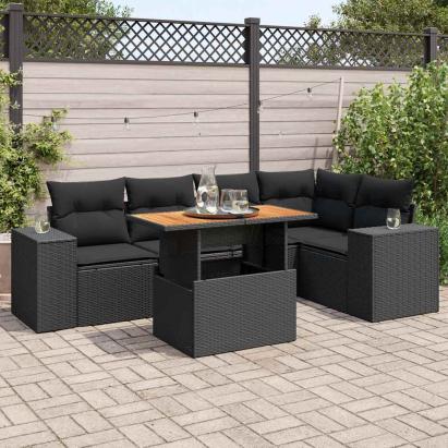 Set mobilier de grădină cu perne, 6 piese, negru, poliratan GartenMobel Dekor