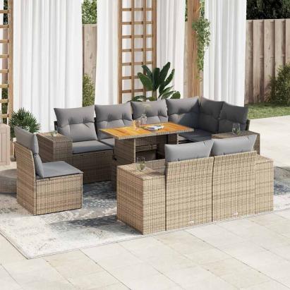 Set canapele de grădină, 9 piese, cu perne, bej, poliratan GartenMobel Dekor