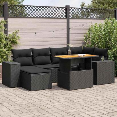 Set canapele de grădină cu perne, 7 piese, negru, poliratan GartenMobel Dekor