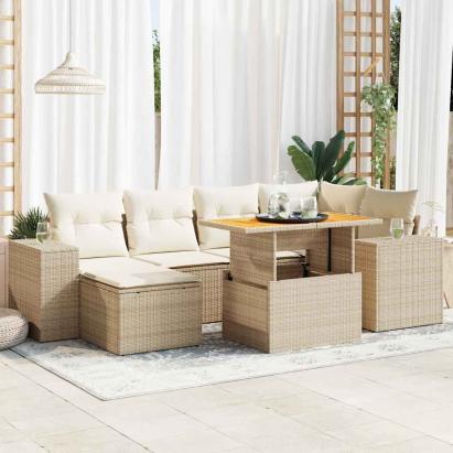 Set canapele de grădină, 7 piese, cu perne, bej, poliratan GartenMobel Dekor