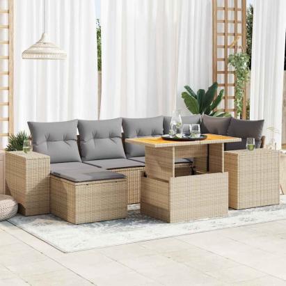 Set canapele de grădină, 7 piese, cu perne, bej, poliratan GartenMobel Dekor