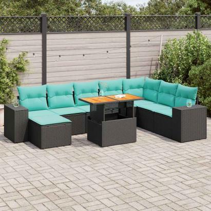 Set mobilier de grădină cu perne, 9 piese, negru, poliratan GartenMobel Dekor
