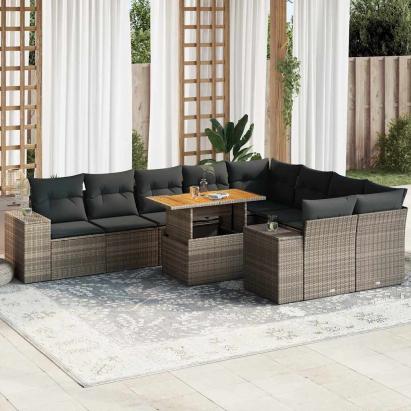 Set mobilier de grădină cu perne, 10 piese, gri, poliratan GartenMobel Dekor