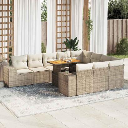 Set canapele de grădină cu perne, 10 piese, bej, poliratan GartenMobel Dekor