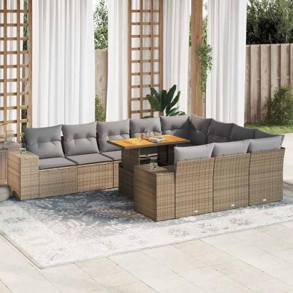 Set canapele de grădină cu perne, 10 piese, bej, poliratan GartenMobel Dekor