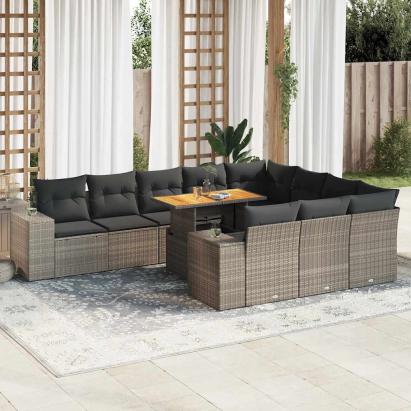 Set mobilier de grădină cu perne, 10 piese, gri, poliratan GartenMobel Dekor