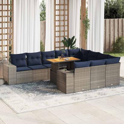 Set canapele de grădină cu perne, 11 piese, gri, poliratan GartenMobel Dekor