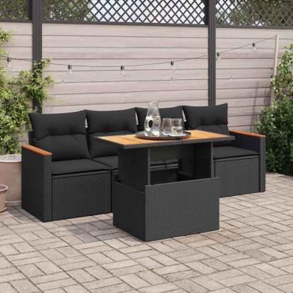 Set mobilier de grădină cu perne, 5 piese,poliratan/lemn acacia GartenMobel Dekor