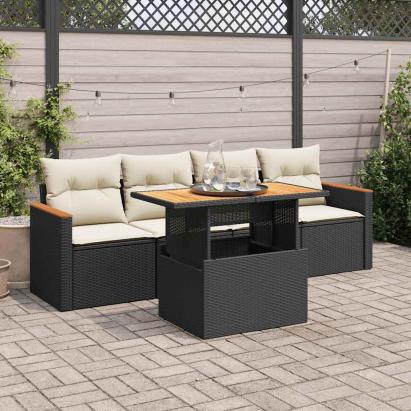 Set mobilier de grădină cu perne, 5 piese,poliratan/lemn acacia GartenMobel Dekor
