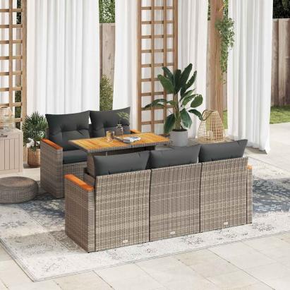 Set mobilier grădină cu perne 6 piese gri poliratan/lemn acacia GartenMobel Dekor