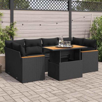 Set mobilier grădină perne 6 piese negru poliratan/lemn acacia GartenMobel Dekor