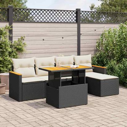 Set mobilier grădină perne 6 piese negru poliratan/lemn acacia GartenMobel Dekor