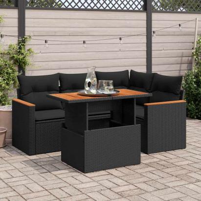 Set mobilier de grădină cu perne, 5 piese,poliratan/lemn acacia GartenMobel Dekor