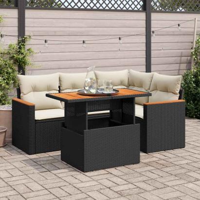 Set mobilier de grădină cu perne, 5 piese,poliratan/lemn acacia GartenMobel Dekor