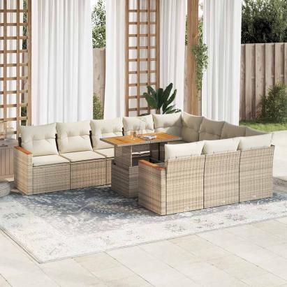 Set canapele grădină perne 11 piese bej, poliratan/lemn acacia GartenMobel Dekor