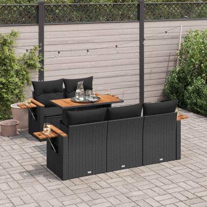 Set mobilier grădină perne 6 piese negru poliratan/lemn acacia GartenMobel Dekor