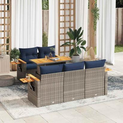 Set mobilier grădină cu perne, 6 piese, gri, poliratan GartenMobel Dekor