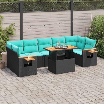 Set mobilier de grădină cu perne, 8 piese, negru, poliratan GartenMobel Dekor