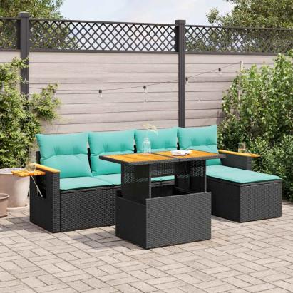 Set mobilier grădină perne 6 piese negru poliratan/lemn acacia GartenMobel Dekor