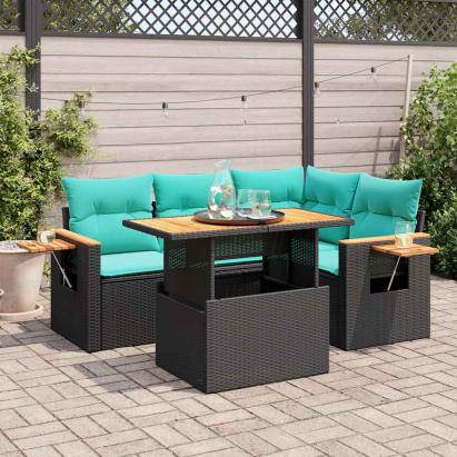 Set mobilier de grădină cu perne, 5 piese,poliratan/lemn acacia GartenMobel Dekor