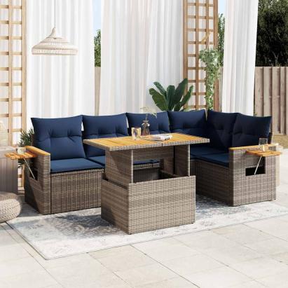 Set mobilier grădină cu perne 6 piese gri poliratan/lemn acacia GartenMobel Dekor