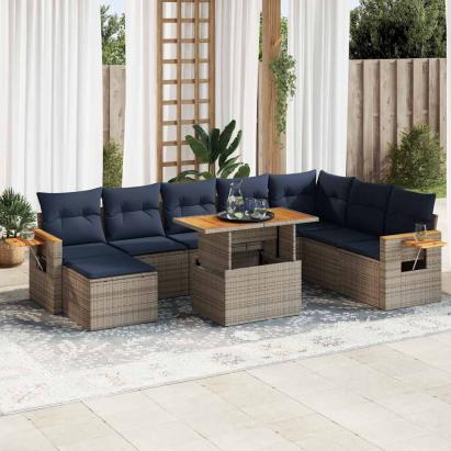 Set mobilier de grădină cu perne, 10 piese, gri, poliratan GartenMobel Dekor
