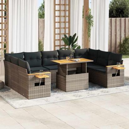 Set mobilier de grădină cu perne, 10 piese, gri, poliratan GartenMobel Dekor