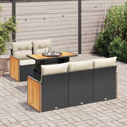 Set mobilier grădină perne 6 piese negru poliratan/lemn acacia GartenMobel Dekor
