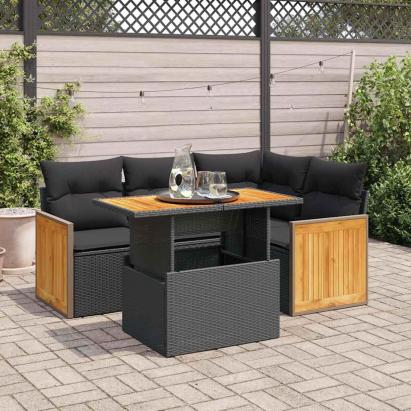 Set mobilier de grădină cu perne, 5 piese,poliratan/lemn acacia GartenMobel Dekor