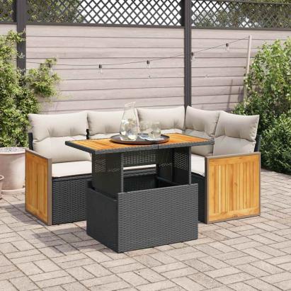 Set mobilier de grădină cu perne, 5 piese,poliratan/lemn acacia GartenMobel Dekor