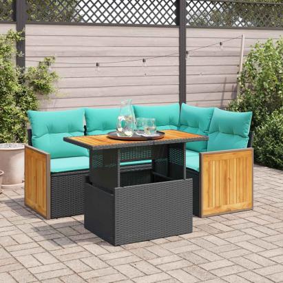 Set mobilier de grădină cu perne, 5 piese,poliratan/lemn acacia GartenMobel Dekor
