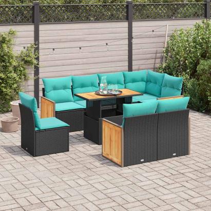 Set mobilier grădină perne 9 piese negru poliratan/lemn acacia GartenMobel Dekor