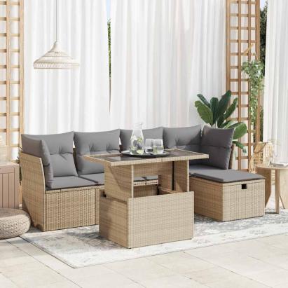 Set canapele de grădină cu perne, 6 piese, bej, poliratan GartenMobel Dekor