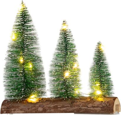 Decorațiune de Crăciun cu 3 brazi și 12 LED alb cald, 20x5x20 cm