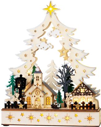 Decorațiune de Crăciun din lemn cu LED, sătuc iluminat 25x7,5x32 cm