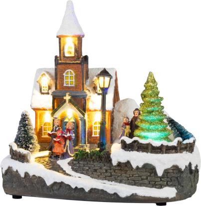 Decoratiune de Craciun MagicHome tip biserica cu LED alb cald, 21x20,8 cm