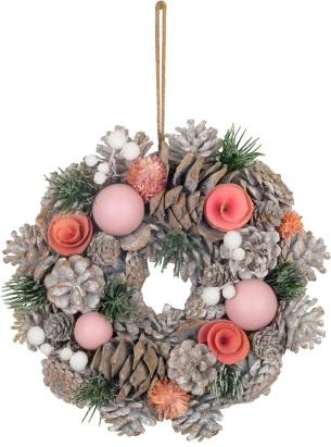 Coroniță decorativă suspendată de Crăciun, roz-portocaliu, 25 cm
