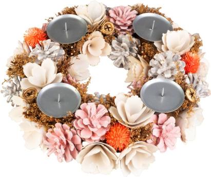 Coroniță advent MagicHome Vianoce roz-portocaliu, 30 cm, cu 4 suporturi