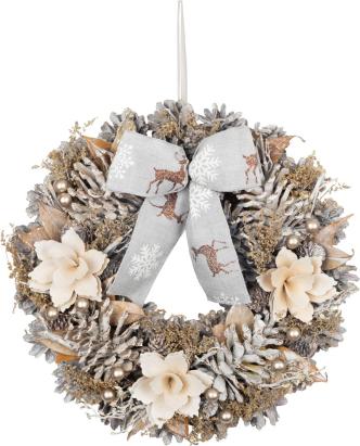 Coronita decorativa de Craciun naturala cu funda, 30 cm