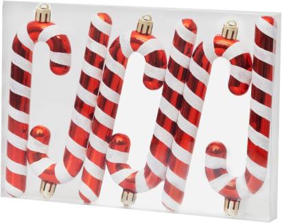 Set 6 decorațiuni de Crăciun tip acadea pentru brad, roșu-alb, 12,5 cm