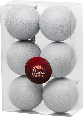 Set 6 globuri gri argintii MagicHome pentru bradul de Craciun, 8 cm